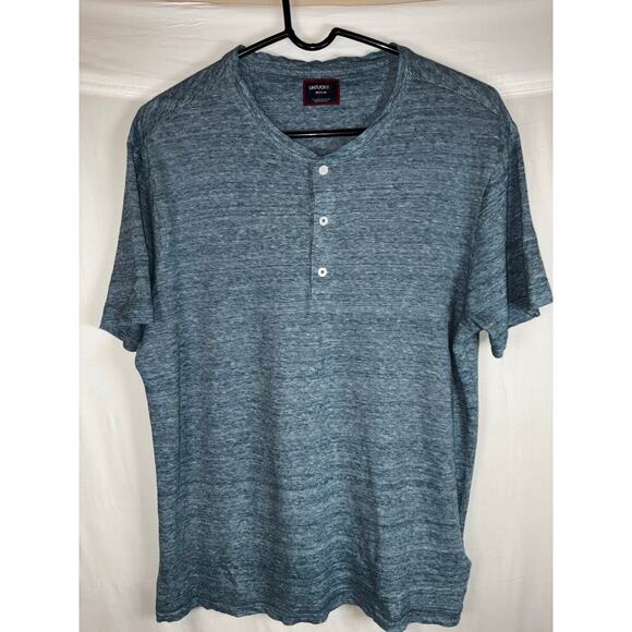 Untuckit Linen Henley Short Sleeve Shirt Mens M Blue stretch lightweight golf - Picture 1 of 6